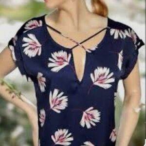 Express‎ Navy and Pink Floral Blouse